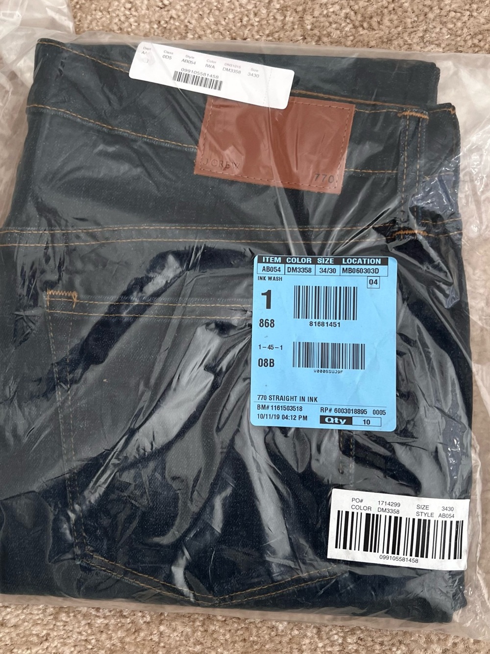 NWT J. Crew Men's Dark Blue Straight Jeans 770 Style Size 34/30 INK Wash Color - Picture 4 of 4